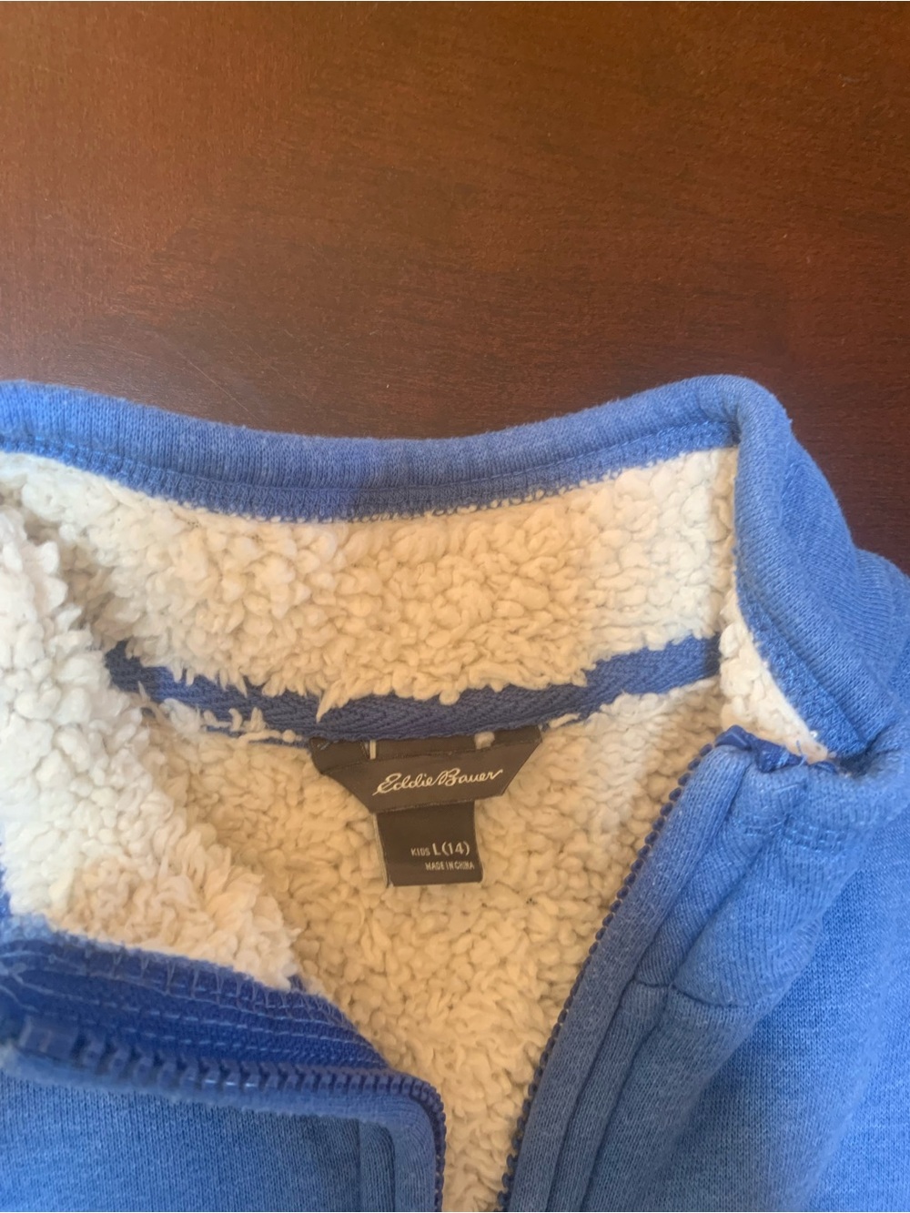 Eddie Bauer Light Blue Zip Sweater with Cream Sherpa Lining